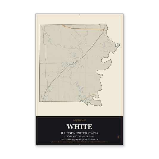White County, Illinois Map Aluminum Sign in Museum Plaque style
