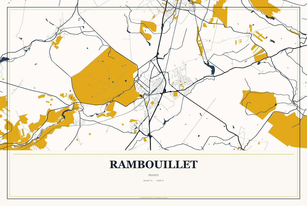 Rambouillet, France City Map Aluminum Sign in Citrine Modern style