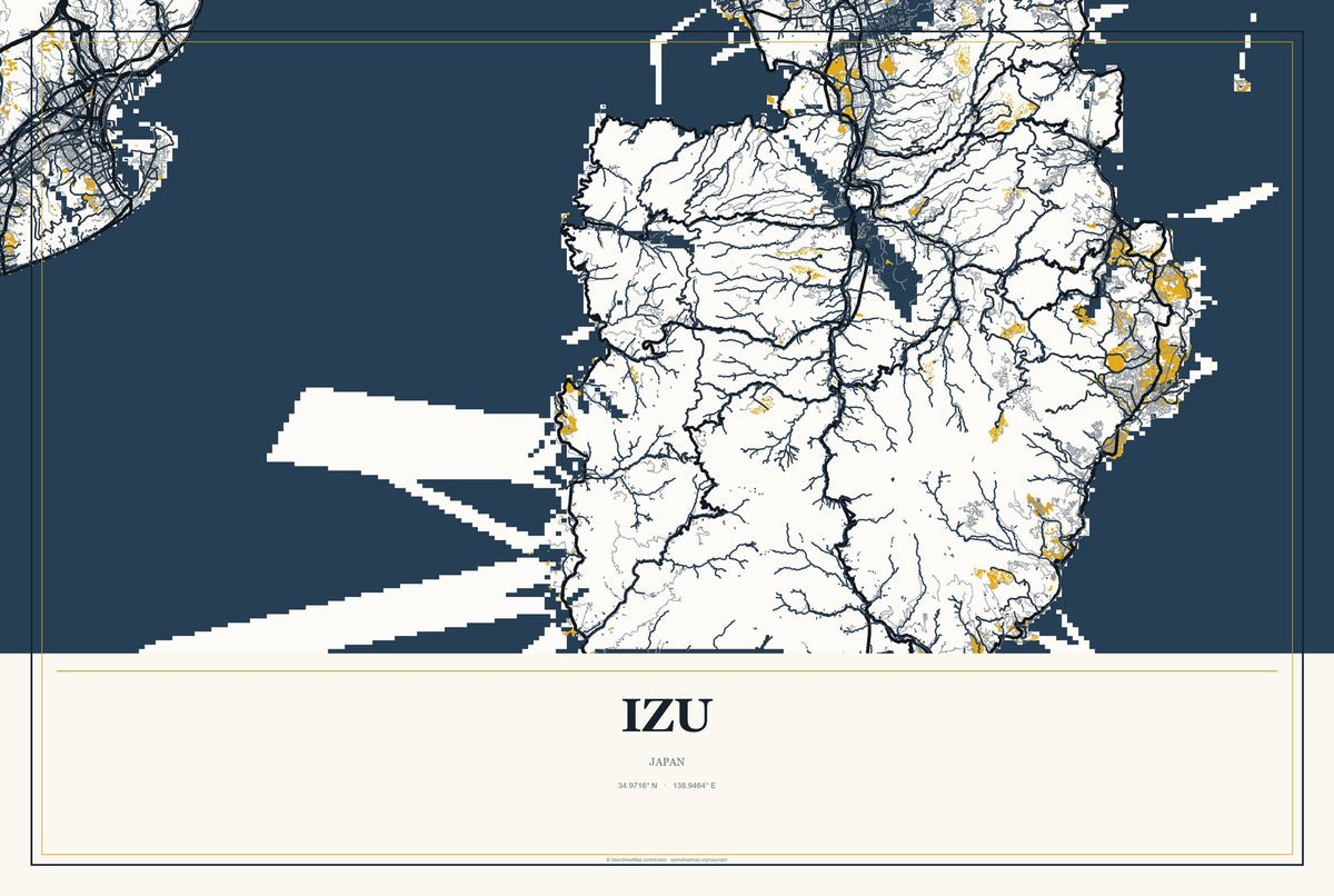 Izu, Japan City Map Aluminum Sign in Citrine Modern style