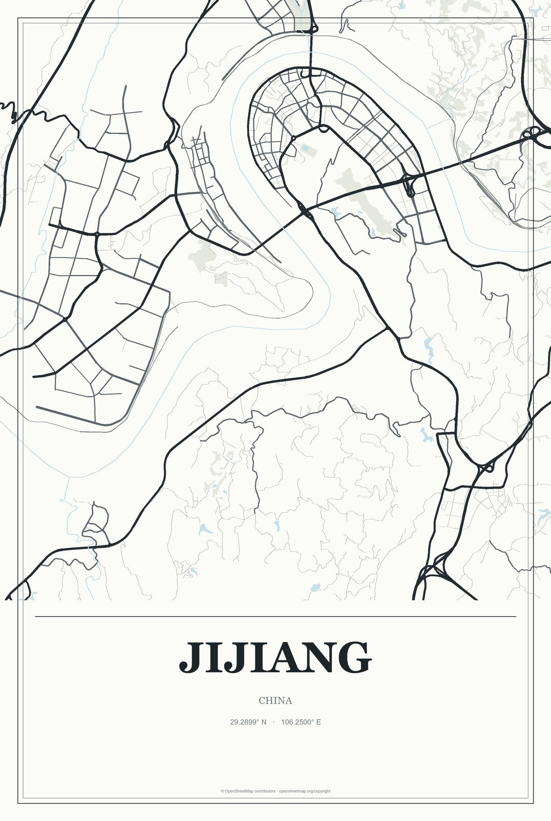 Jijiang, China City Map Aluminum Sign in Gallery Air style