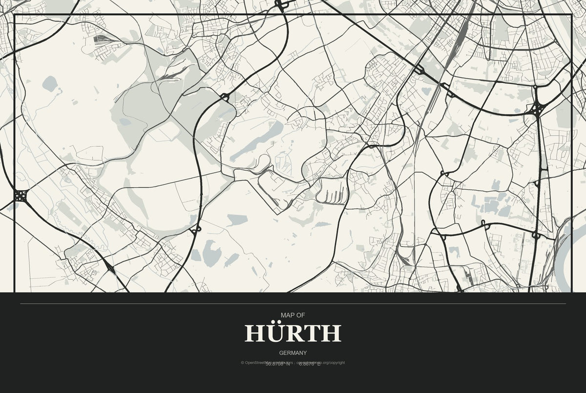Hürth, Germany City Map Aluminum Sign in Museum Plaque style