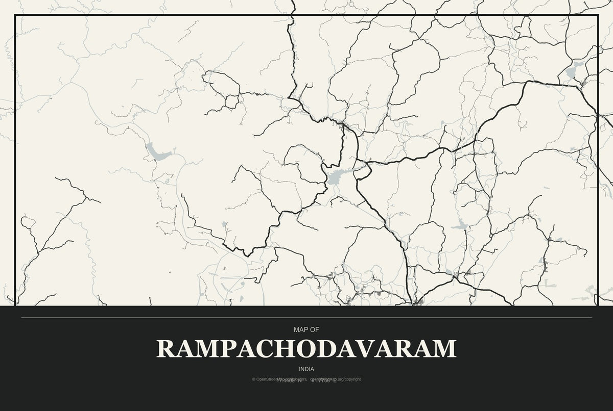 Rampachodavaram, India City Map Aluminum Sign in Museum Plaque style