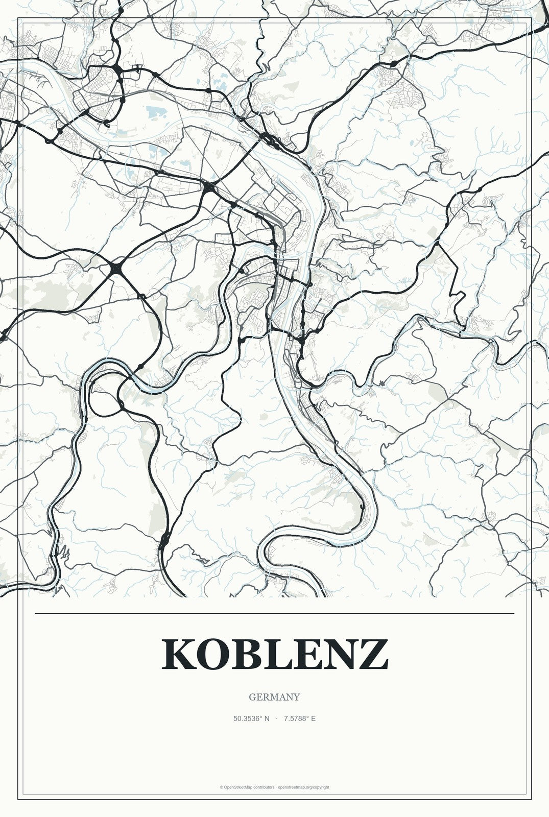 Koblenz, Germany City Map Aluminum Sign in Gallery Air style