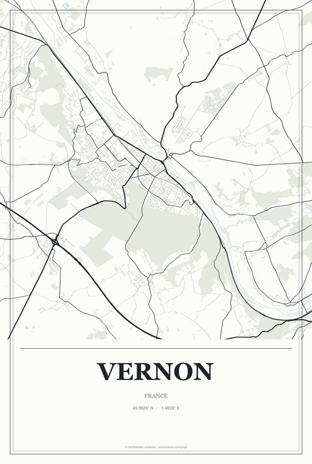 Vernon, France City Map Aluminum Sign in Gallery Air style