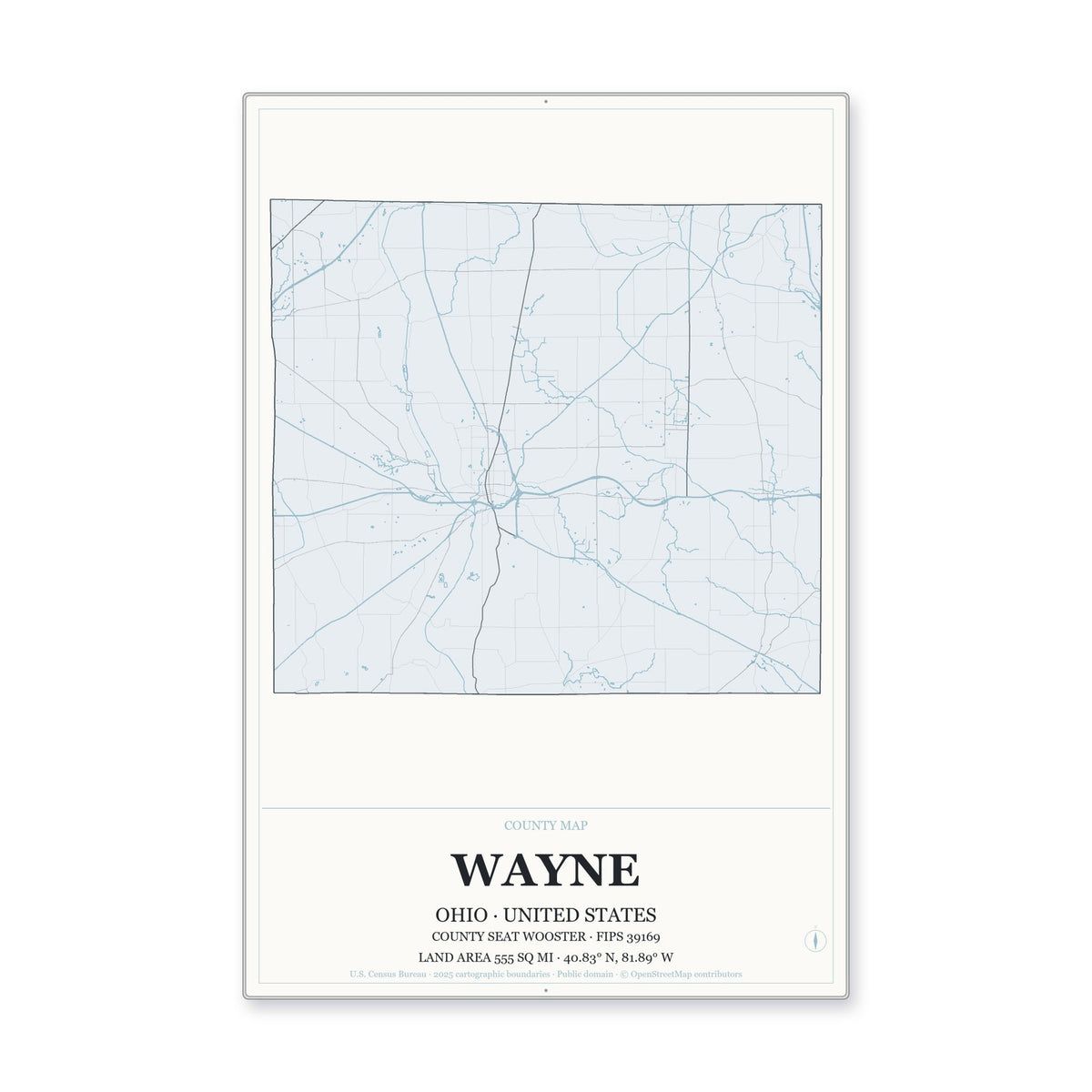 Wayne County, Ohio Map Aluminum Sign in Gallery Air style