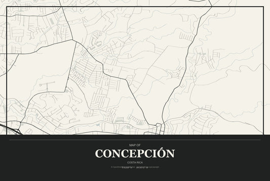 Concepción, Costa Rica City Map Aluminum Sign in Museum Plaque style