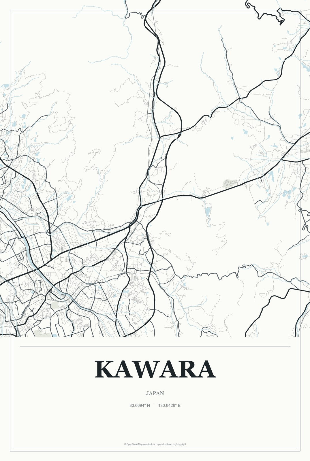 Kawara, Japan City Map Aluminum Sign in Gallery Air style
