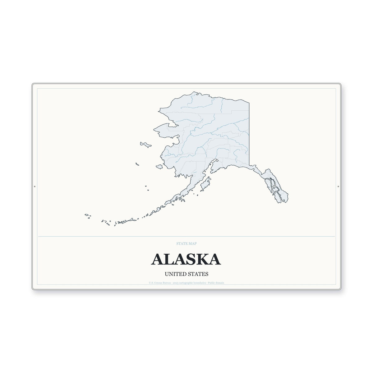 Alaska state map aluminum sign in Gallery Air style