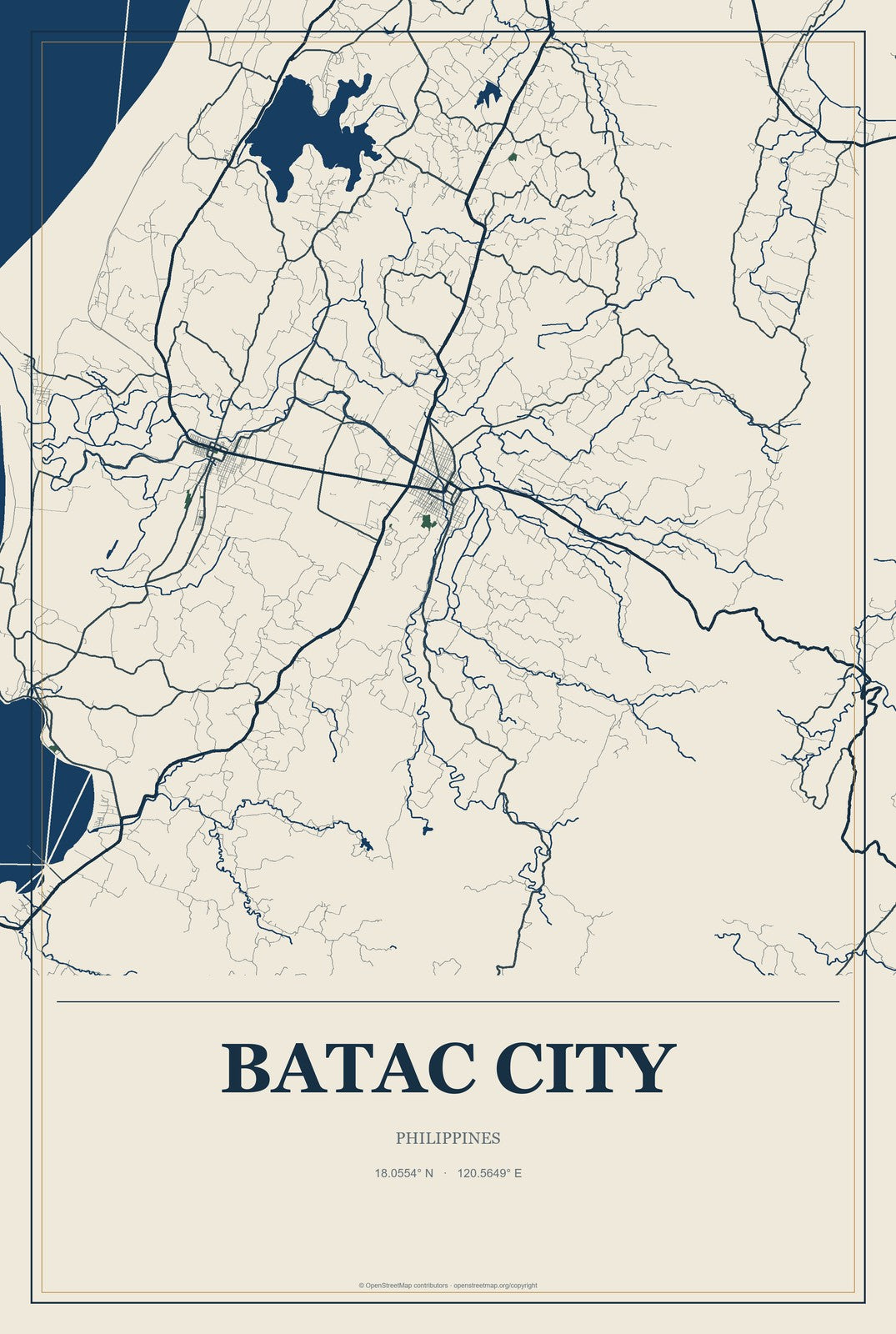 Batac City, Philippines City Map Aluminum Sign in Coastal Cutout style