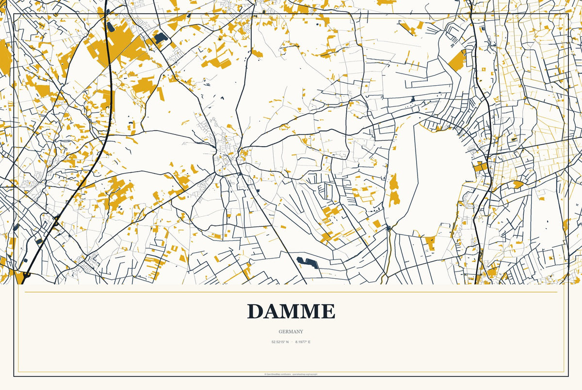 Damme, Germany City Map Aluminum Sign in Citrine Modern style