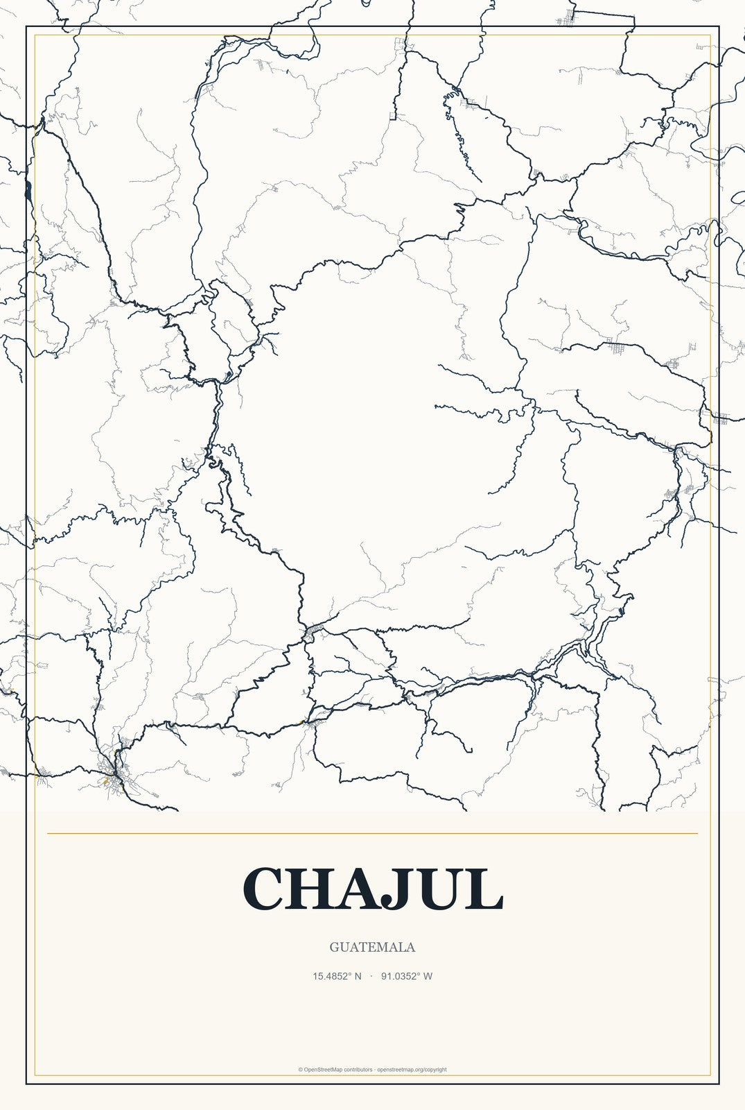 Chajul, Guatemala City Map Aluminum Sign in Citrine Modern style