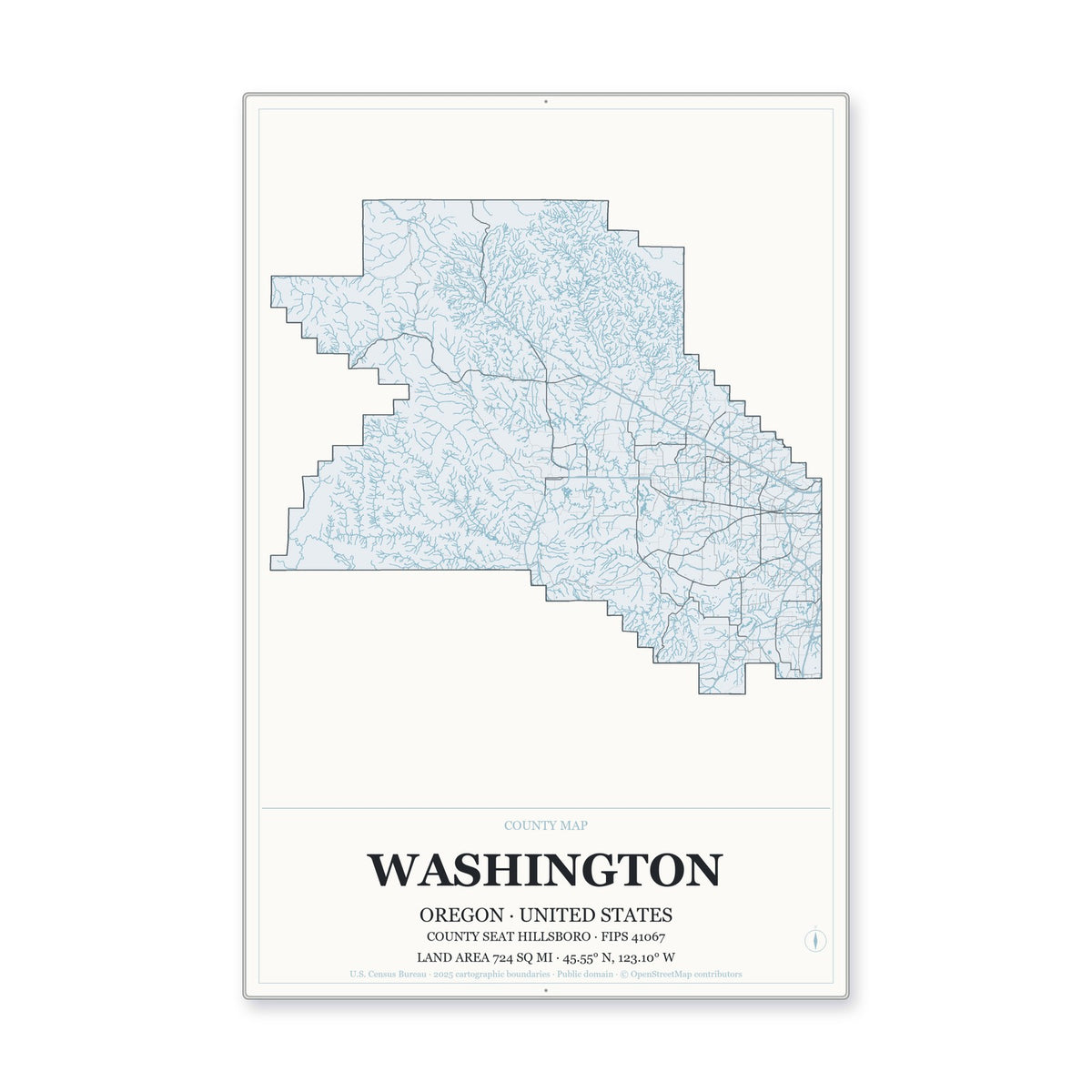 Washington County, Oregon Map Aluminum Sign in Gallery Air style