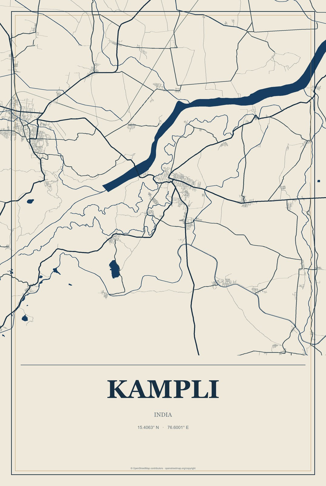 Kampli, India City Map Aluminum Sign in Coastal Cutout style