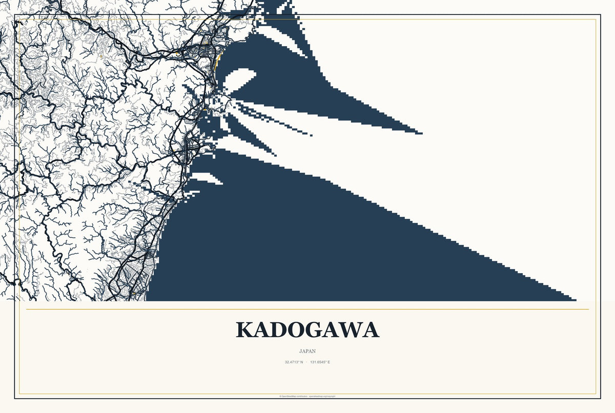 Kadogawa, Japan City Map Aluminum Sign in Citrine Modern style