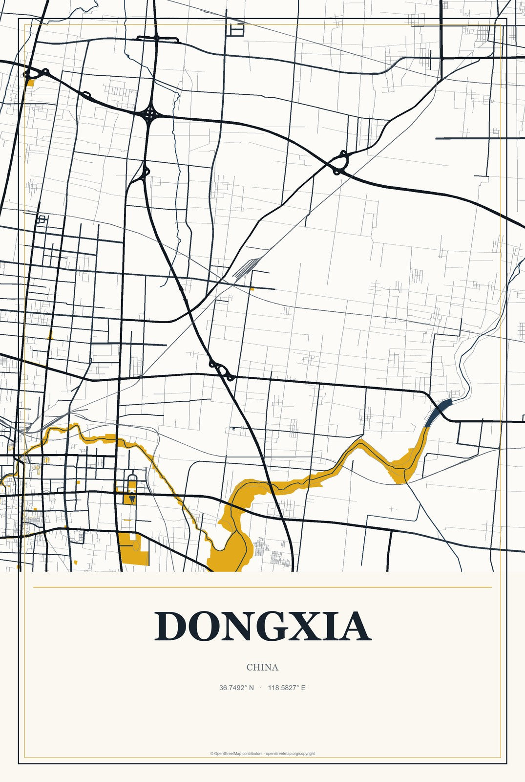 Dongxia, China City Map Aluminum Sign in Citrine Modern style
