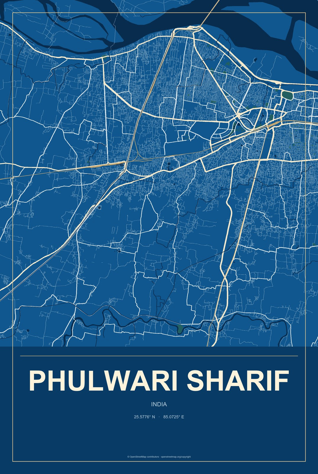 Phulwari Sharif, India City Map Aluminum Sign in Harbor Cobalt style