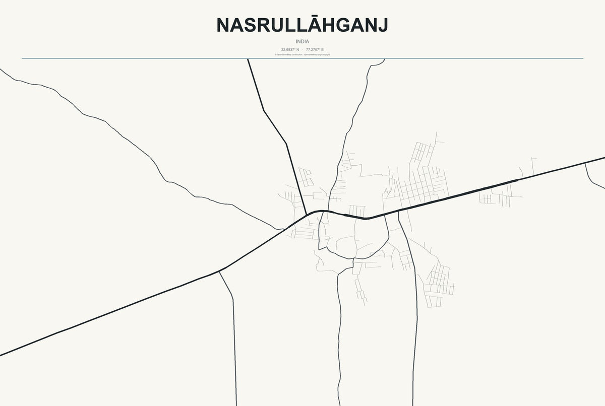 Nasrullāhganj, India City Map Aluminum Sign in Headline Atlas style