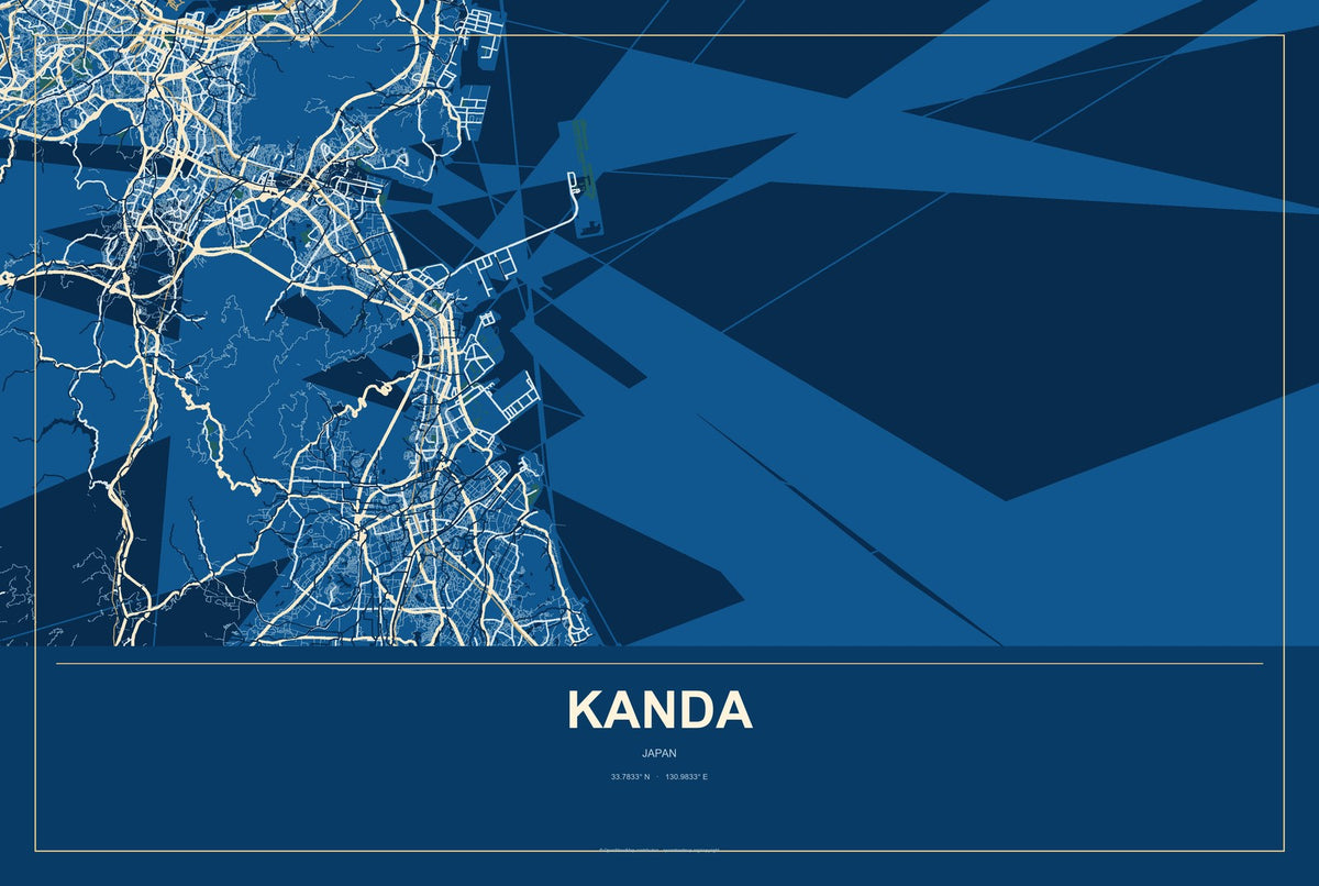 Kanda, Japan City Map Aluminum Sign in Harbor Cobalt style