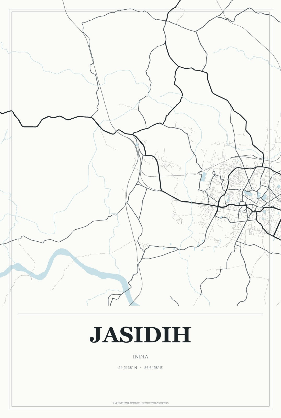 Jasidih, India City Map Aluminum Sign in Gallery Air style