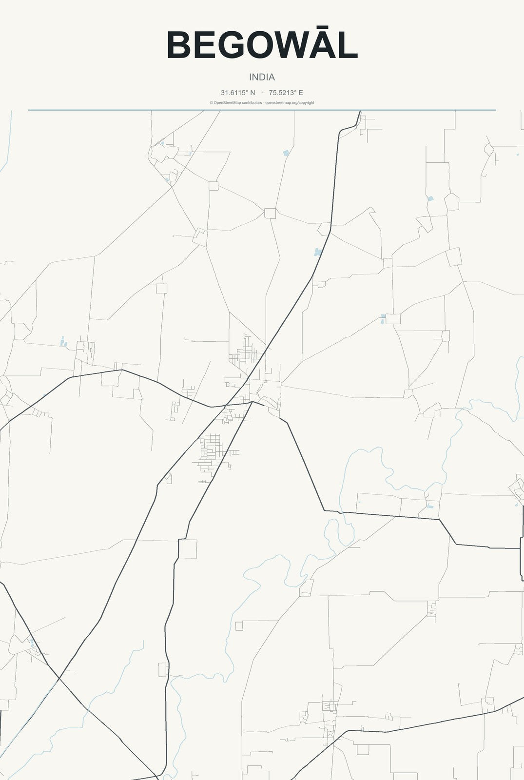 Begowāl, India City Map Aluminum Sign in Headline Atlas style