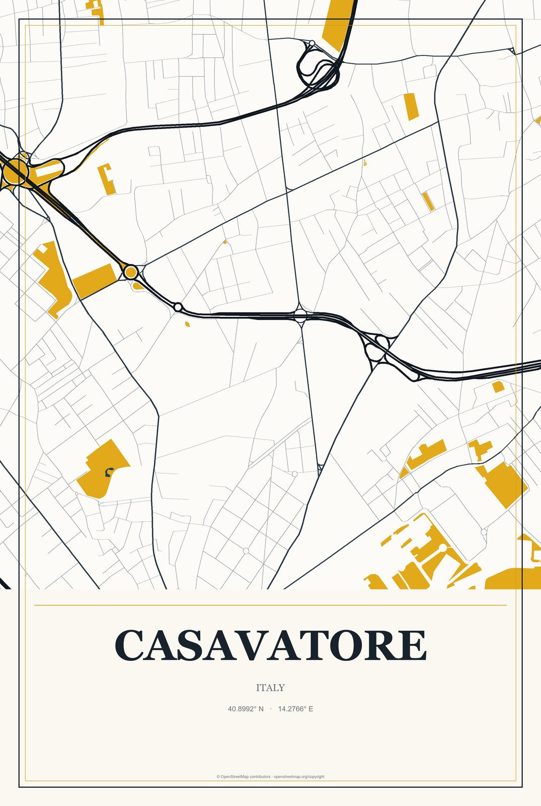 Casavatore, Italy City Map Aluminum Sign in Citrine Modern style