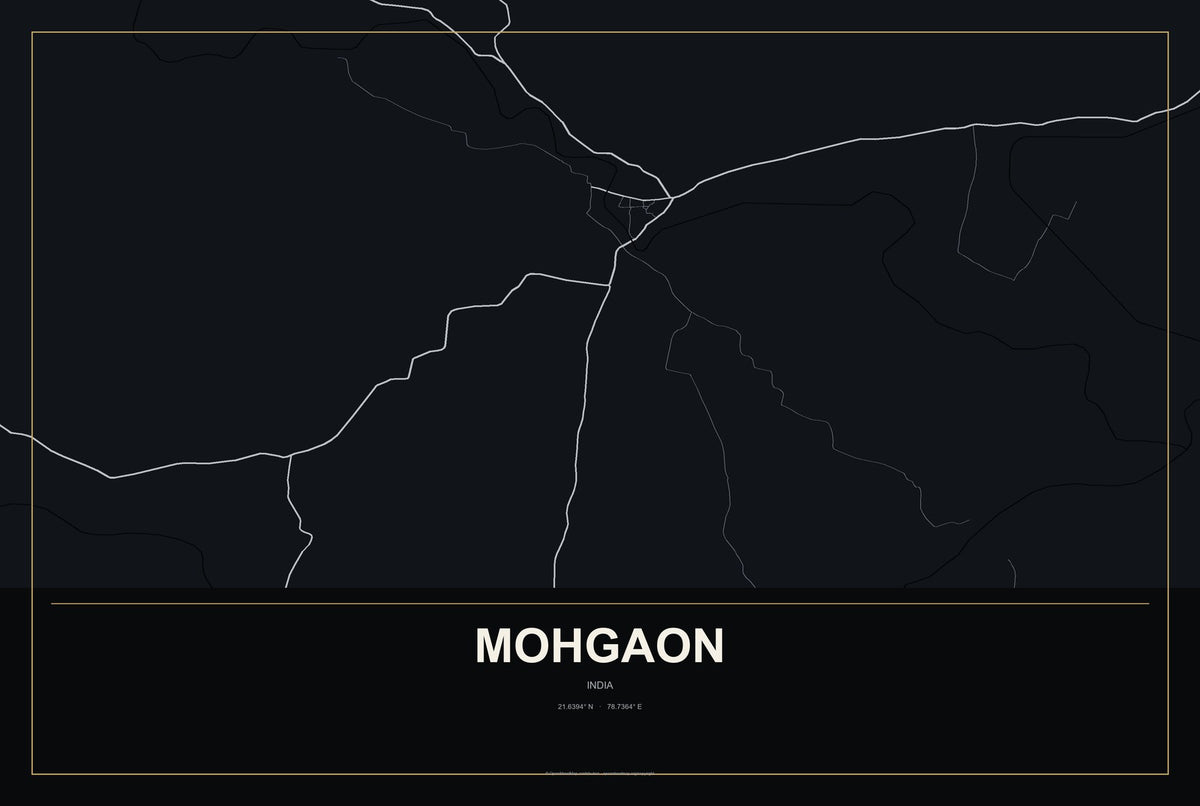 Mohgaon, India City Map Aluminum Sign in Metropolitan Noir style