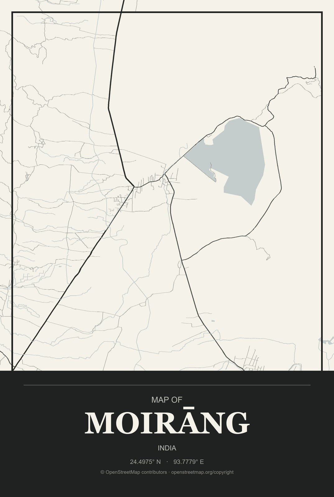 Moirāng, India City Map Aluminum Sign in Museum Plaque style