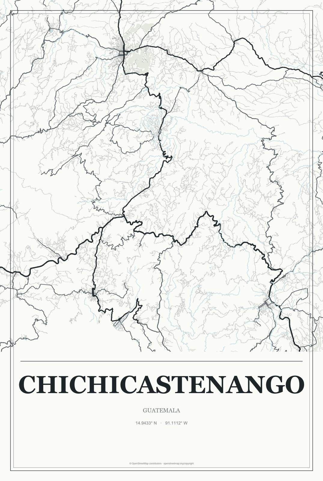 Chichicastenango, Guatemala City Map Aluminum Sign in Gallery Air style