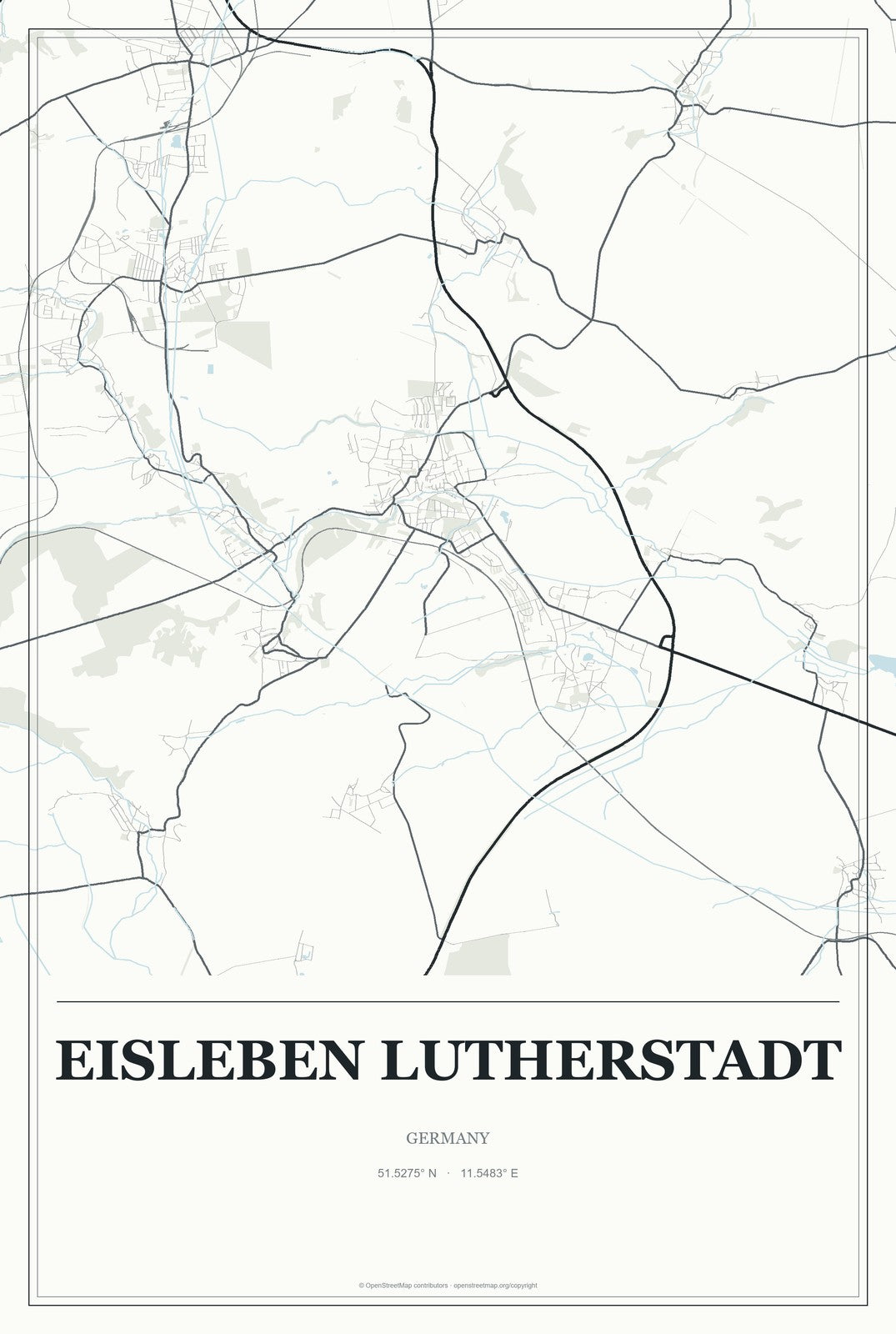 Eisleben Lutherstadt, Germany City Map Aluminum Sign in Gallery Air style