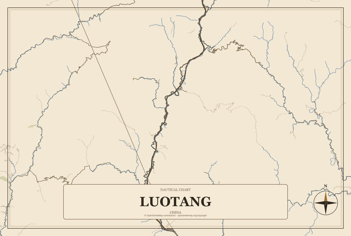 Luotang, China City Map Aluminum Sign in Heritage Nautical style
