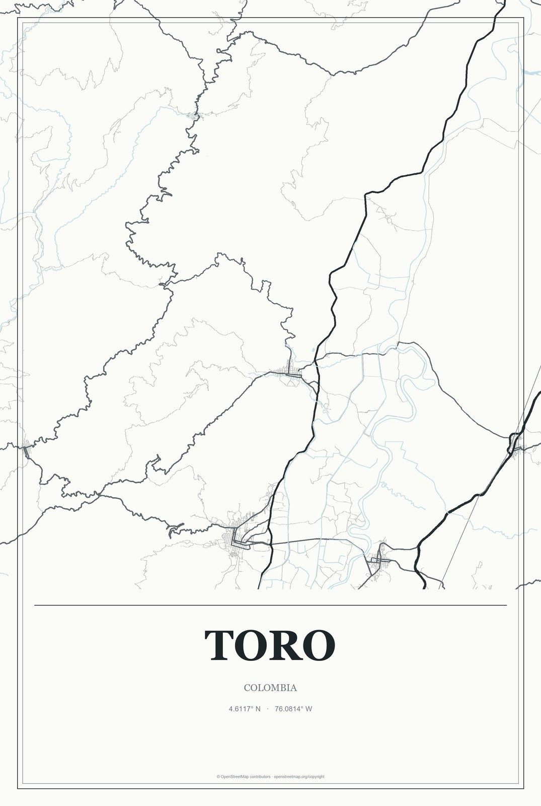 Toro, Colombia City Map Aluminum Sign in Gallery Air style