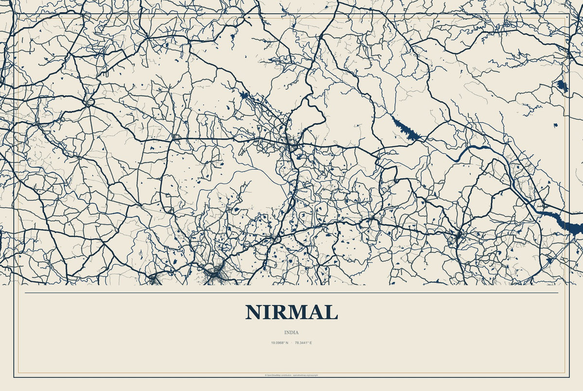 Nirmal, India City Map Aluminum Sign in Coastal Cutout style