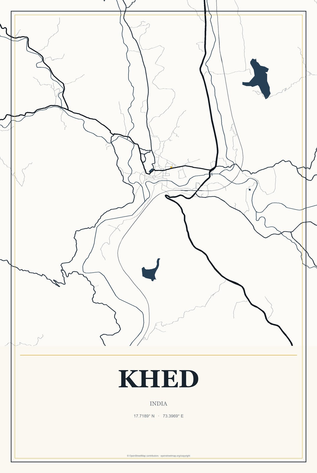 Khed, India City Map Aluminum Sign in Citrine Modern style