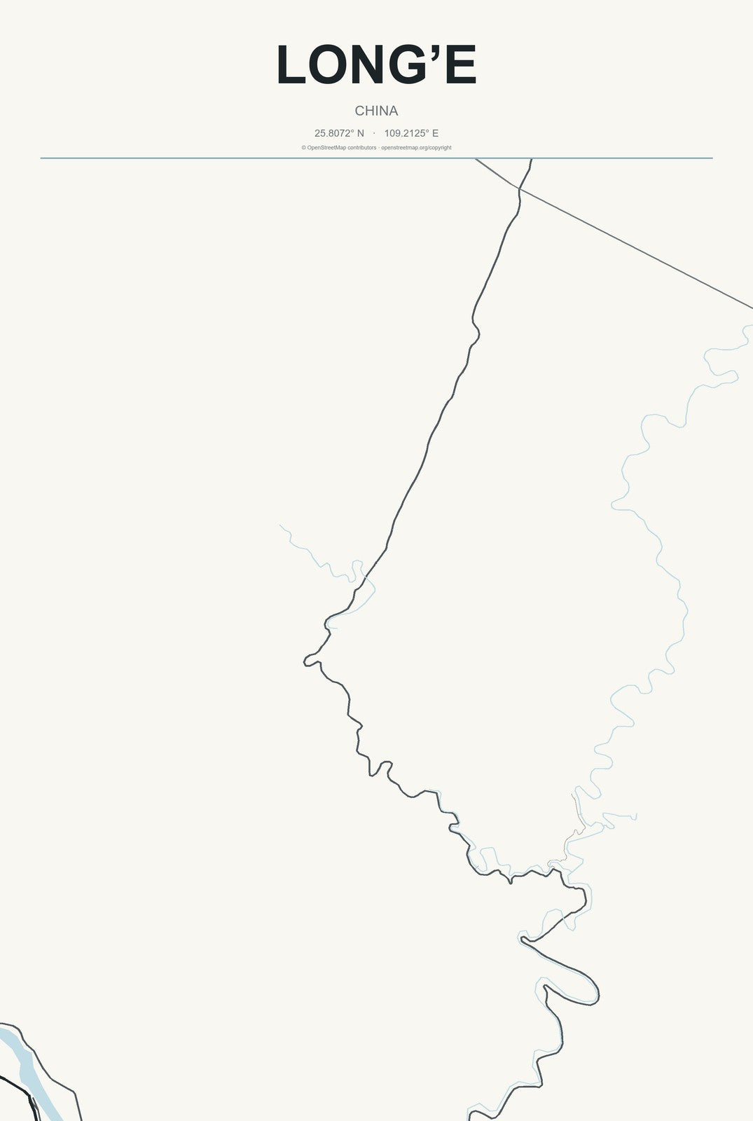Long’e, China City Map Aluminum Sign in Headline Atlas style