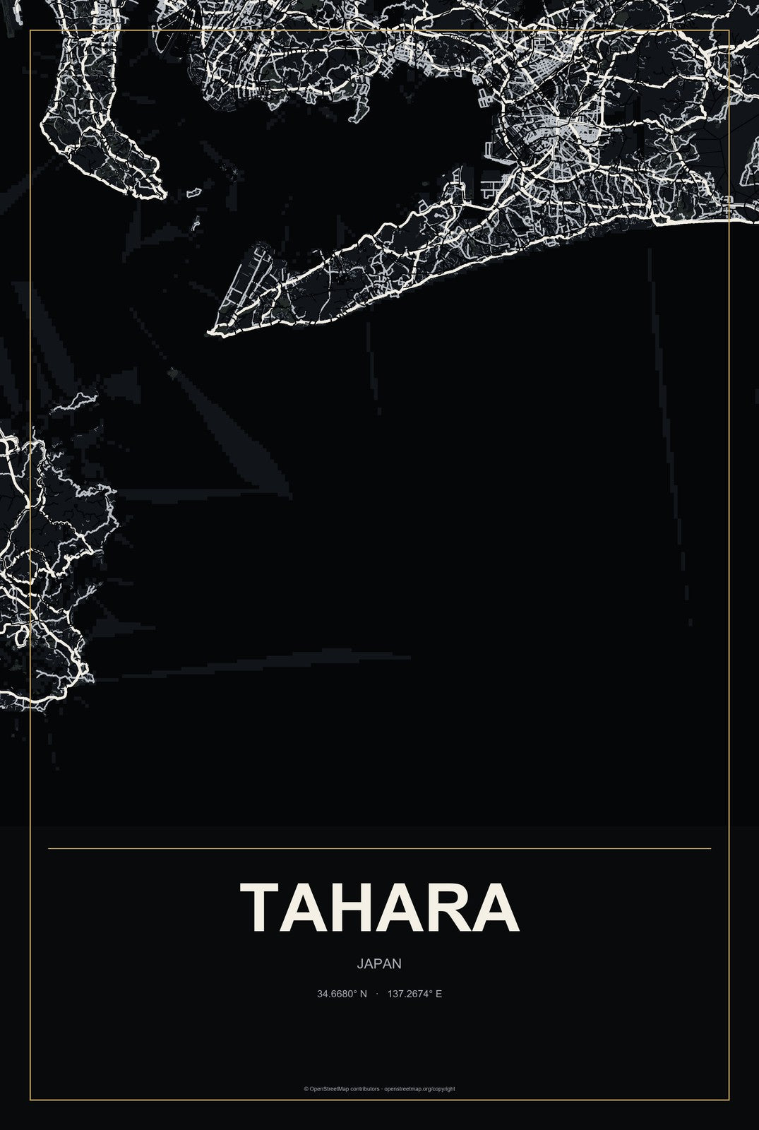 Tahara, Japan City Map Aluminum Sign in Metropolitan Noir style