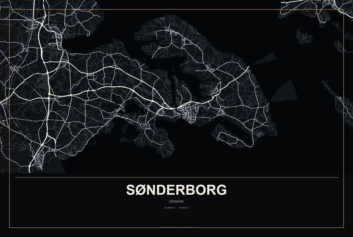 Sønderborg, Denmark City Map Aluminum Sign in Metropolitan Noir style