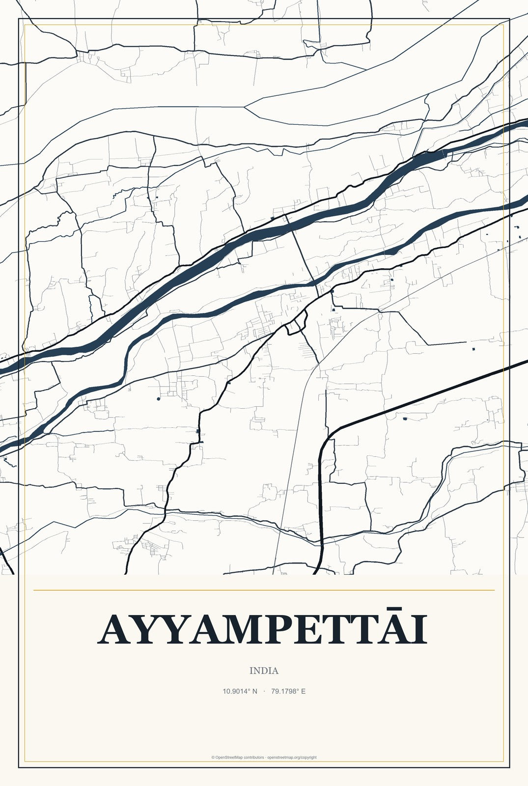 Ayyampettāi, India City Map Aluminum Sign in Citrine Modern style