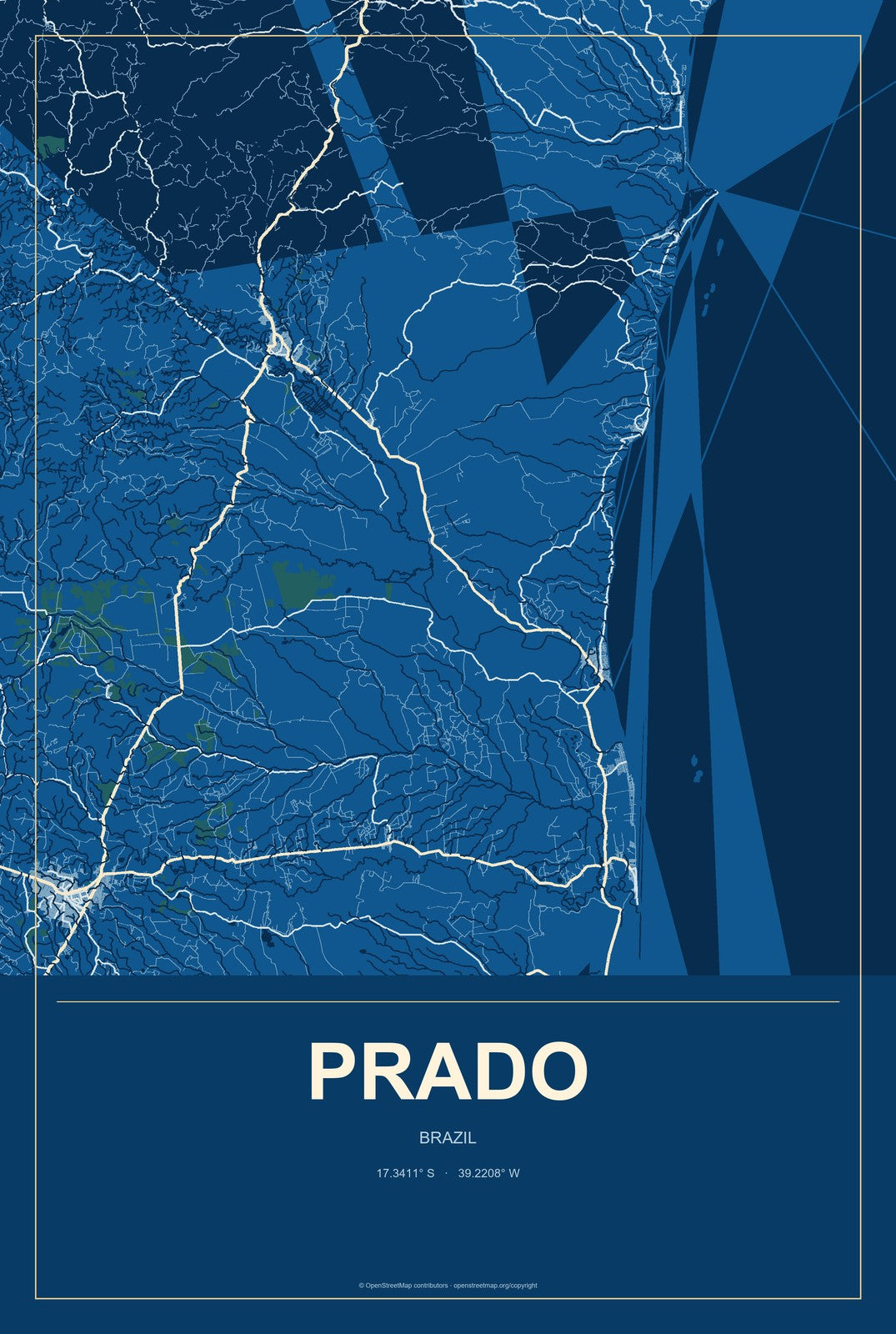 Prado, Brazil City Map Aluminum Sign in Harbor Cobalt style