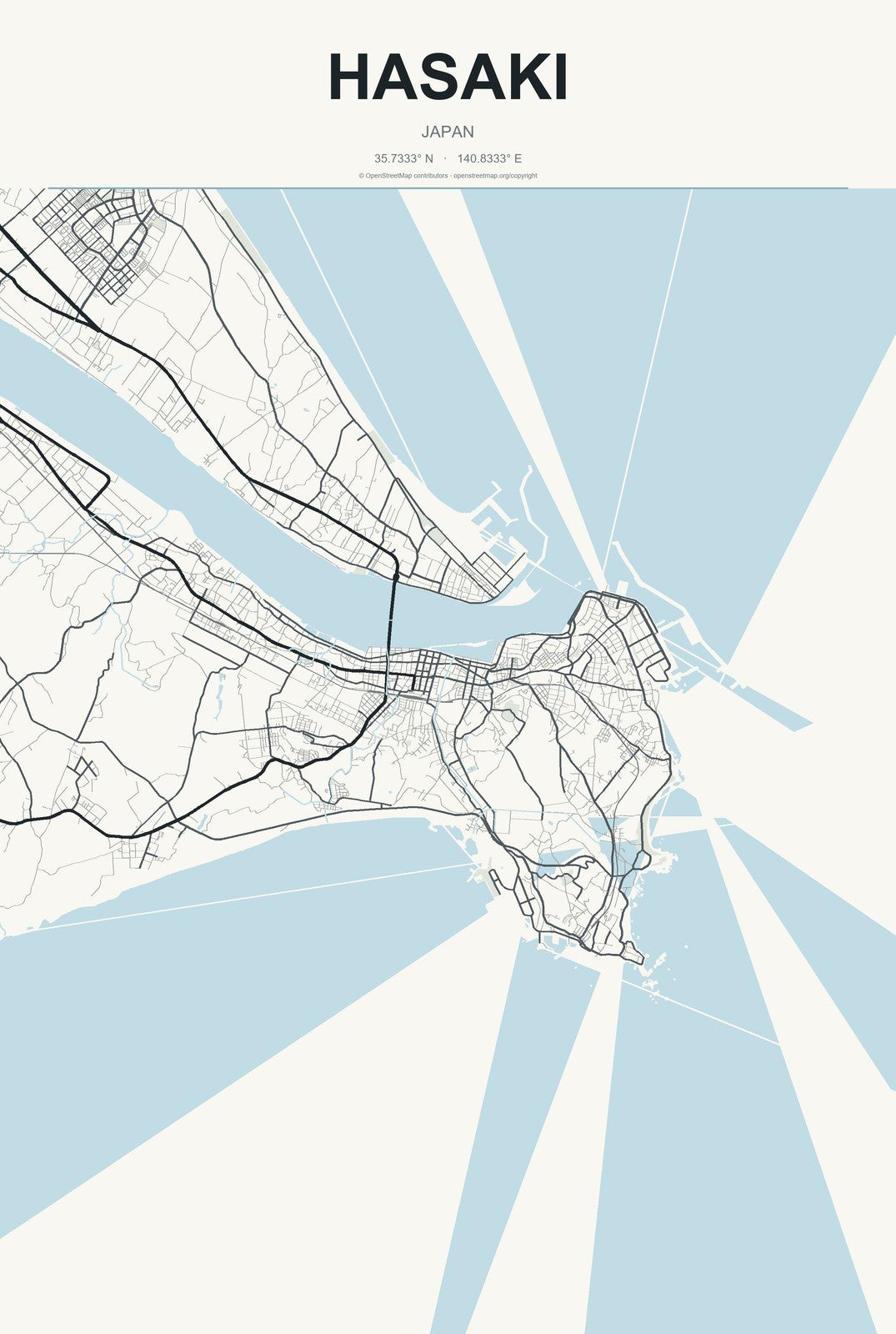 Hasaki, Japan City Map Aluminum Sign in Headline Atlas style
