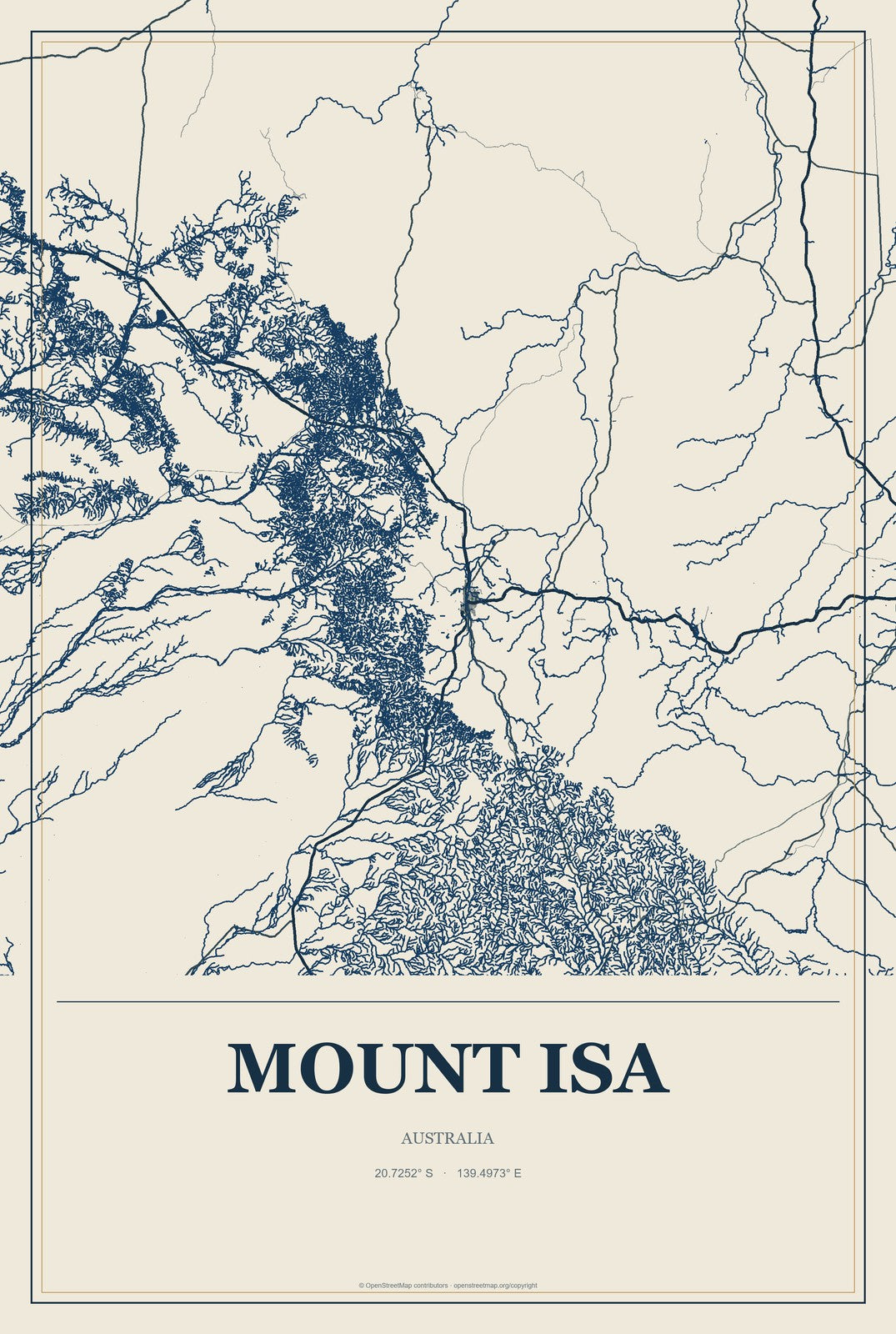 Mount Isa, Australia City Map Aluminum Sign in Coastal Cutout style