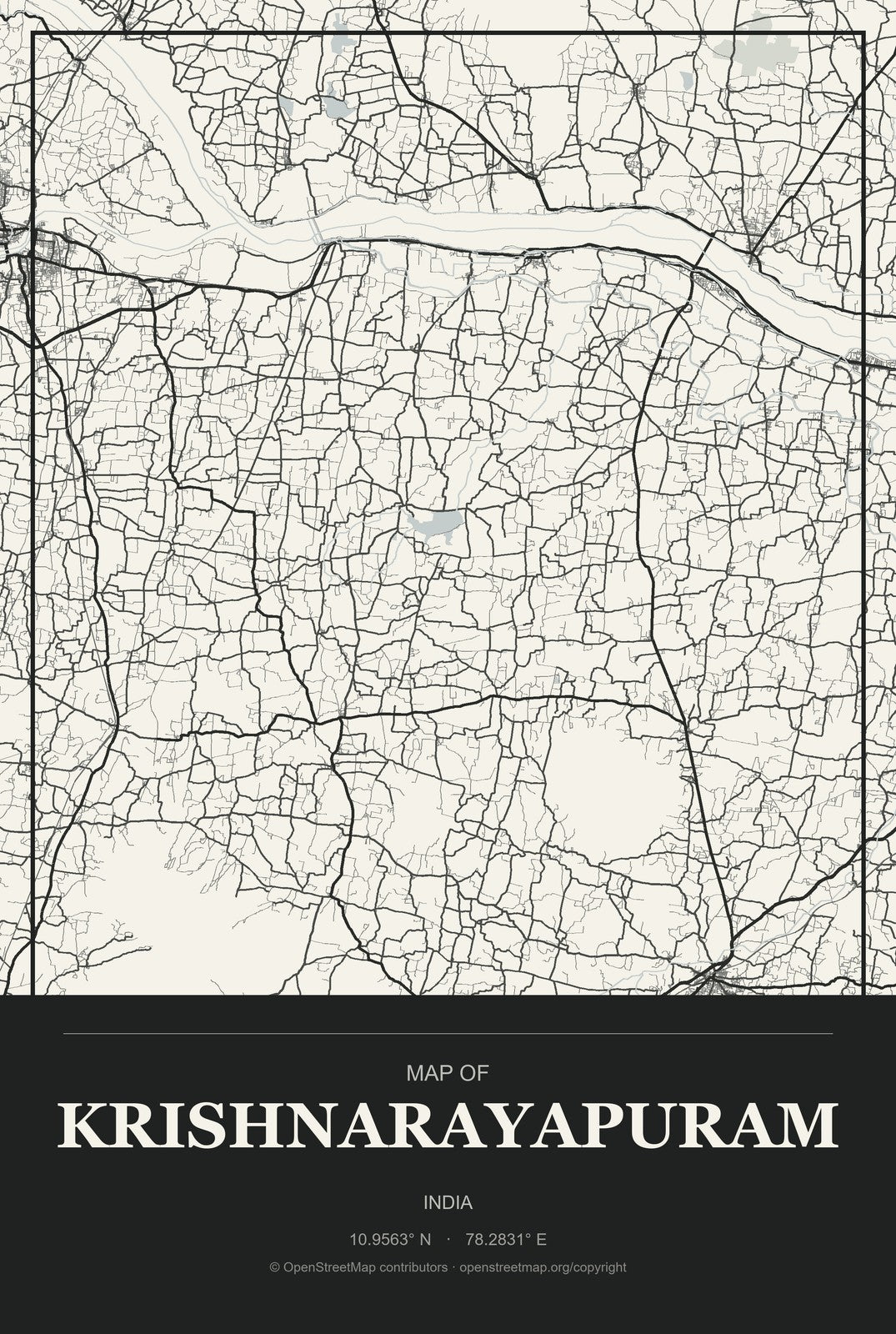 Krishnarayapuram, India City Map Aluminum Sign in Museum Plaque style