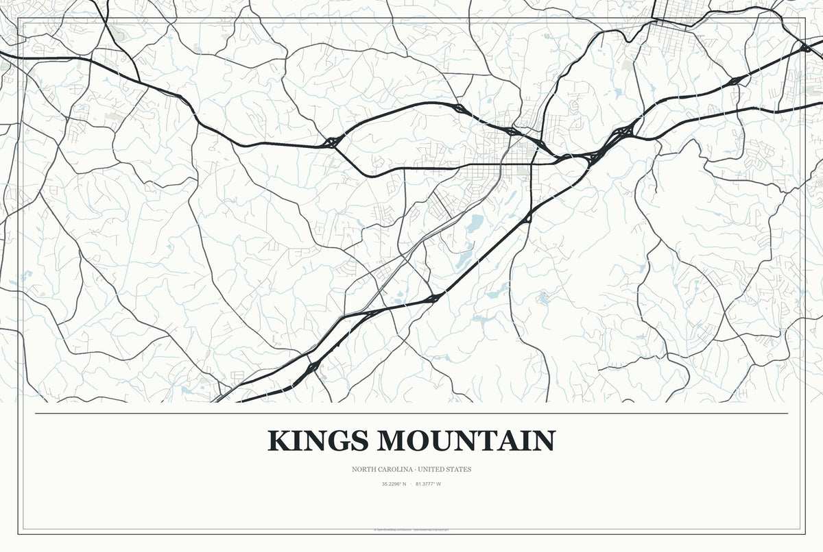 Kings Mountain, North Carolina City Map Aluminum Sign in Gallery Air style