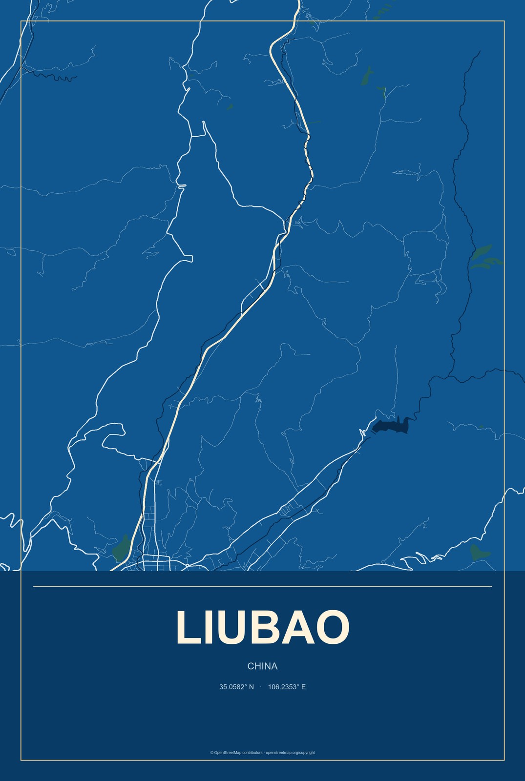 Liubao, China City Map Aluminum Sign in Harbor Cobalt style
