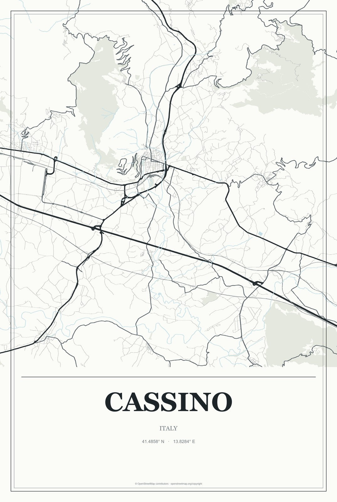 Cassino, Italy City Map Aluminum Sign in Gallery Air style