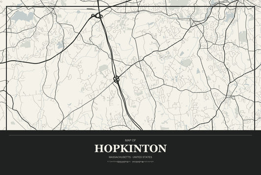 Hopkinton, Massachusetts City Map Aluminum Sign in Museum Plaque style