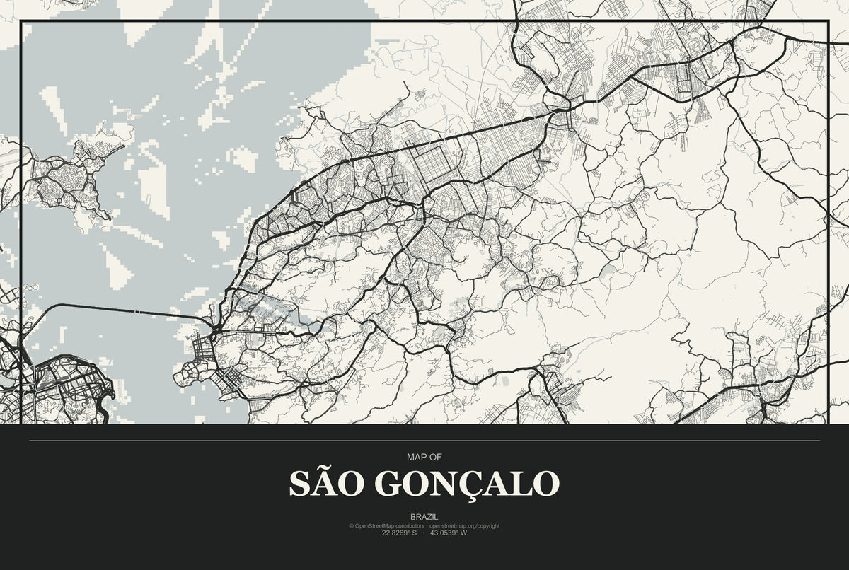 São Gonçalo, Brazil City Map Aluminum Sign in Museum Plaque style