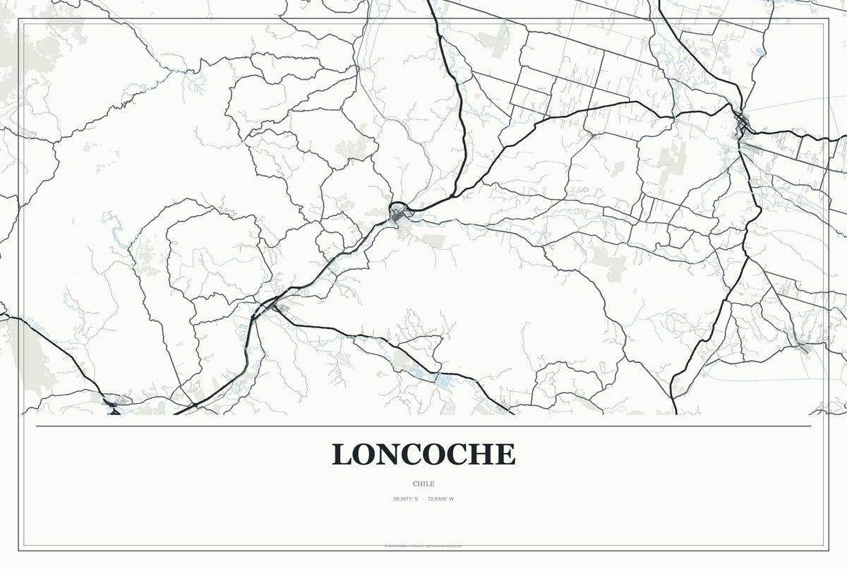 Loncoche, Chile City Map Aluminum Sign in Gallery Air style