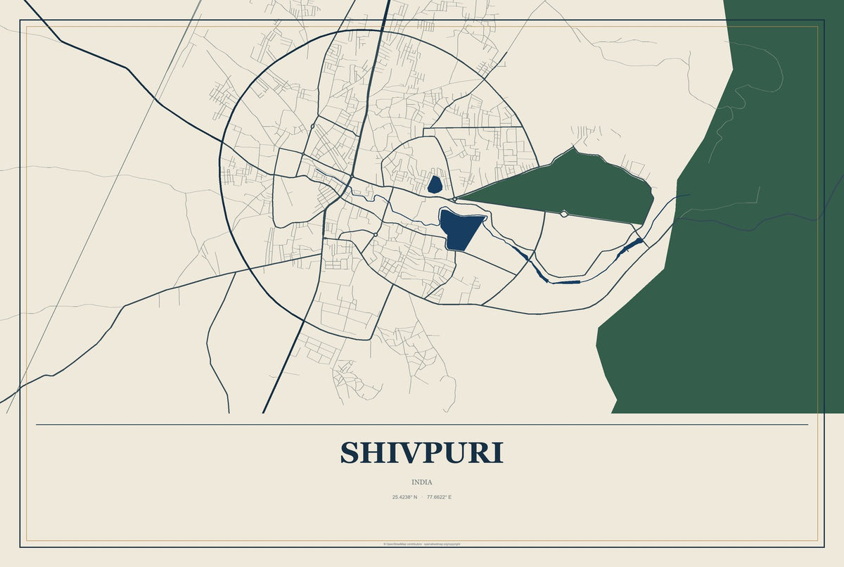 Shivpuri, India City Map Aluminum Sign in Coastal Cutout style
