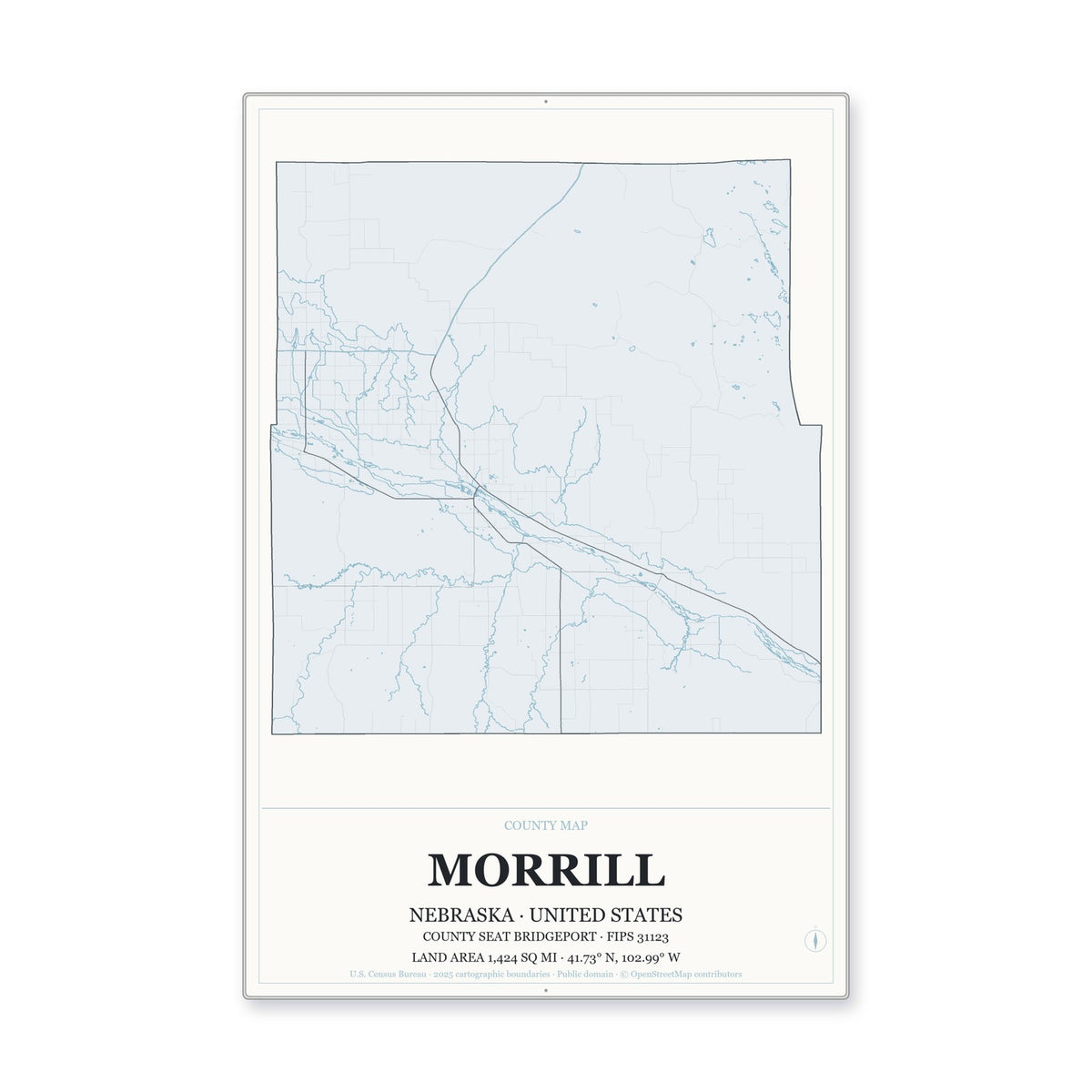 Morrill County, Nebraska Map Aluminum Sign in Gallery Air style