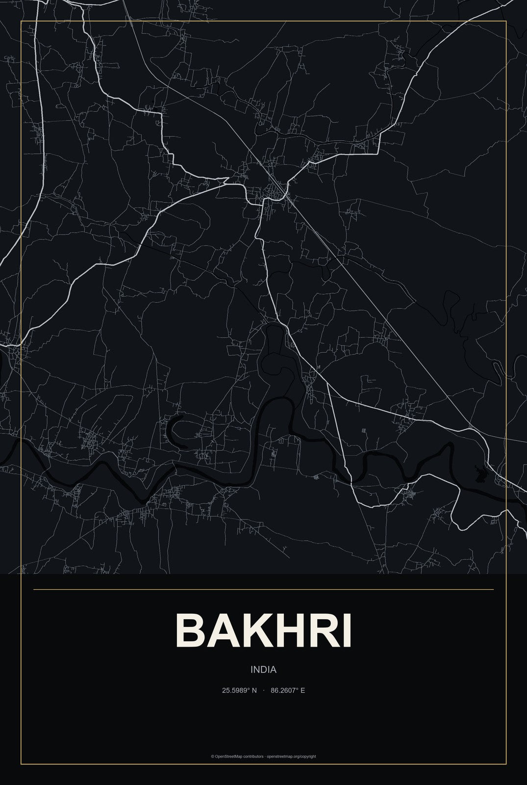 Bakhri, India City Map Aluminum Sign in Metropolitan Noir style